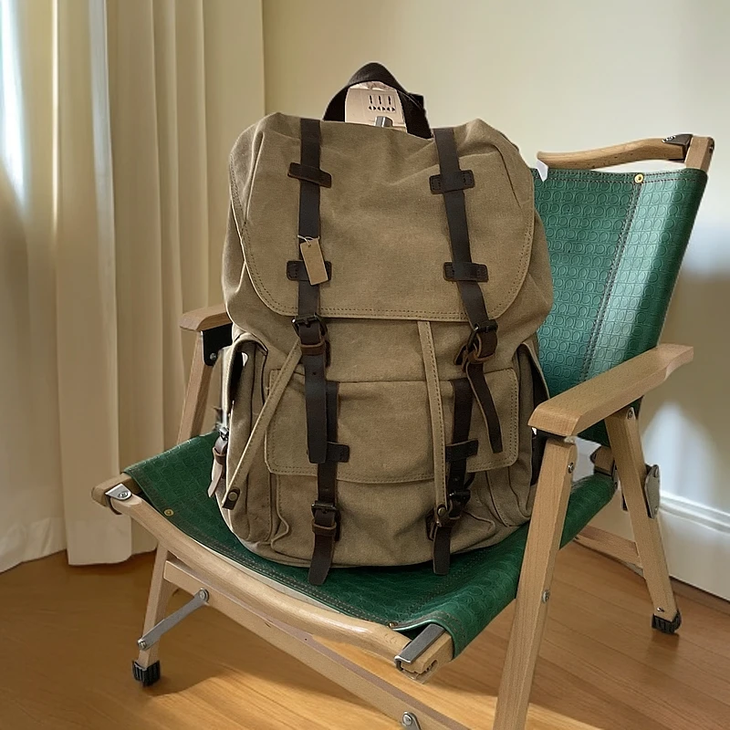 背包拼接男士双肩包复古多功能时尚个性休闲双肩包登山包特大