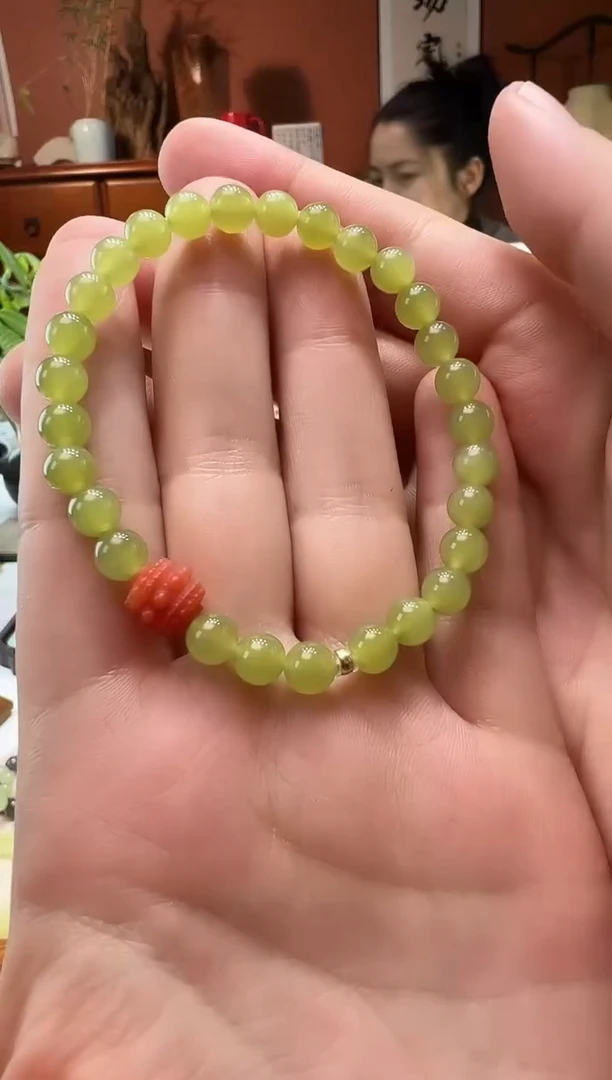 【闪购商品】和田玉手串18K金镶嵌若羌黄口6mm