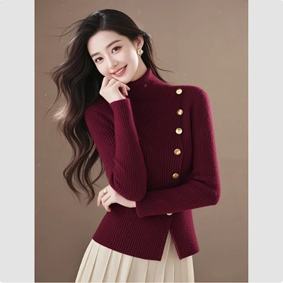 2024冬季安可拉红穿搭软糯高级感内搭针织上衣气质小香风高领