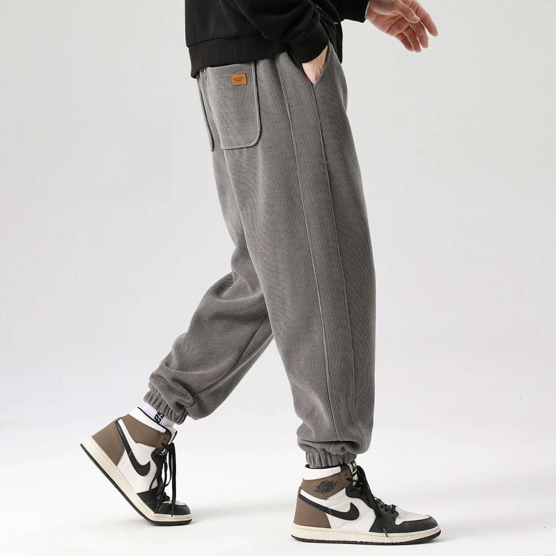 尼皮怀恩秋季男士加绒加厚宽松束脚卫裤秋冬灯芯绒休闲长裤子