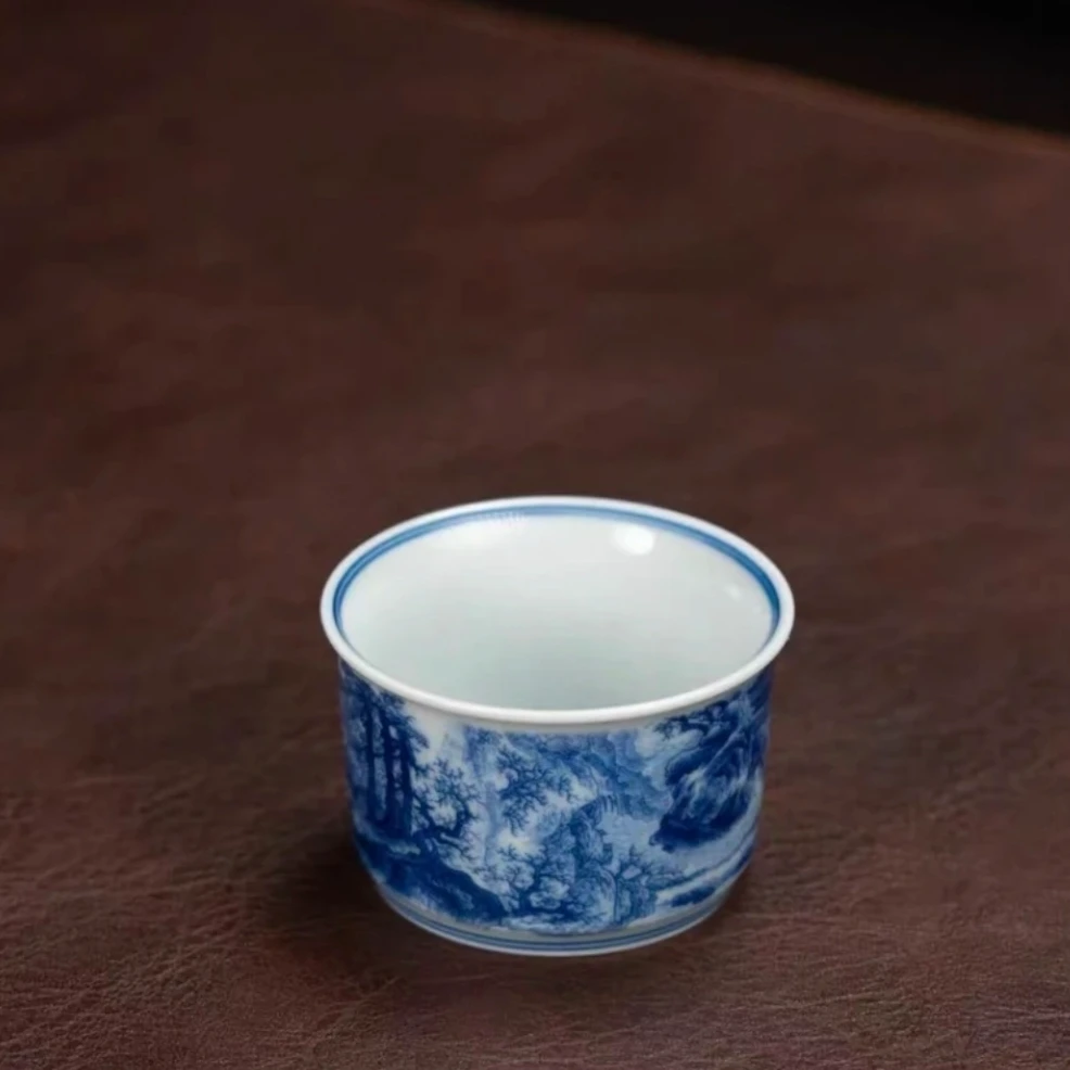 新客专享景德镇青花陶瓷春山图复古手工品茗主人杯客杯容天杯60ml