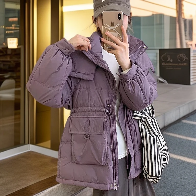 【现货】新款白鸭绒韩版宽松收腰女短款保暖连帽时尚外套冬款zz