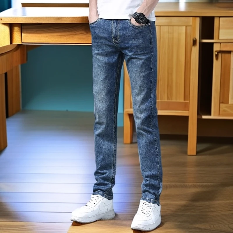 维斯克纳牛仔裤男士夏季新款冰丝薄款修身小脚裤百搭复古男款长裤