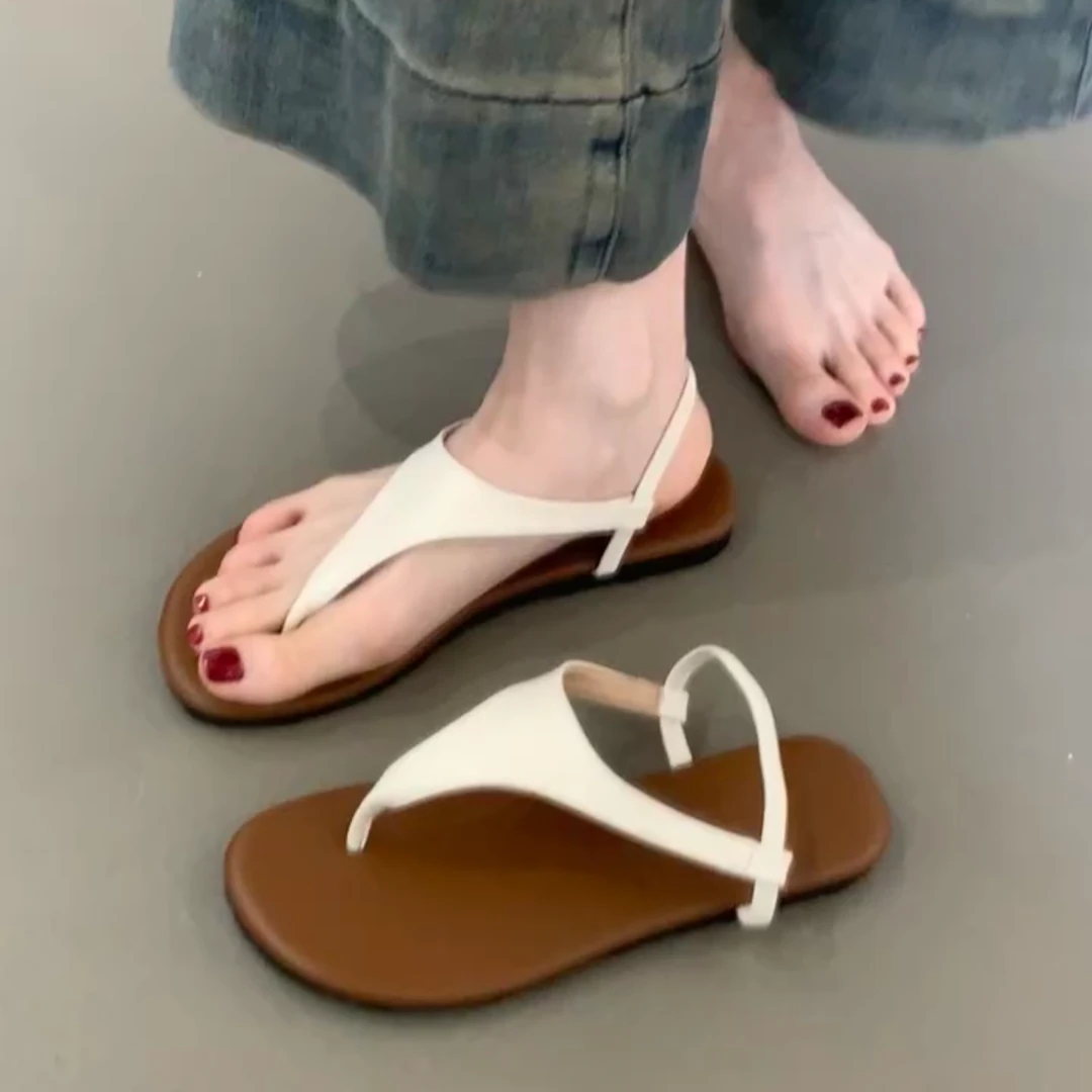 88-8法式小香风夹趾厚底凉鞋仙女鞋子2025夏季度假配裙子平底罗马