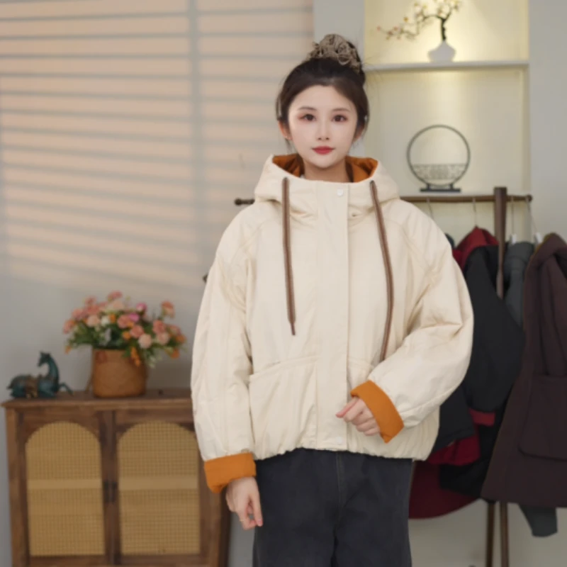 加绒加厚款棉服外套连帽宽松版型棉衣女装