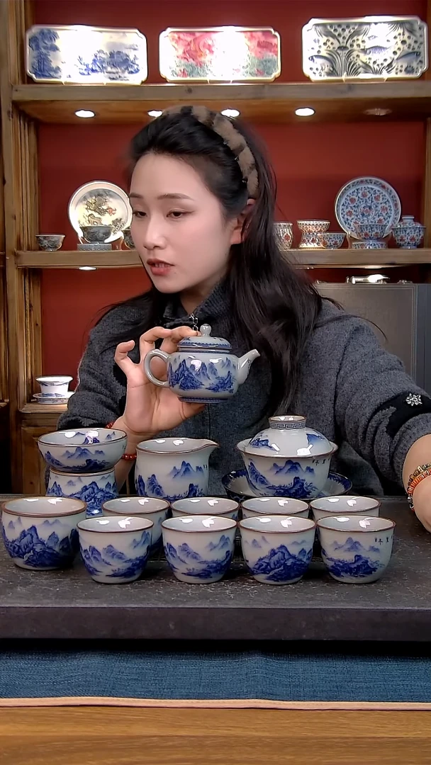 k****i简装家用款13件套 老陶泥开片纹陶瓷茶具