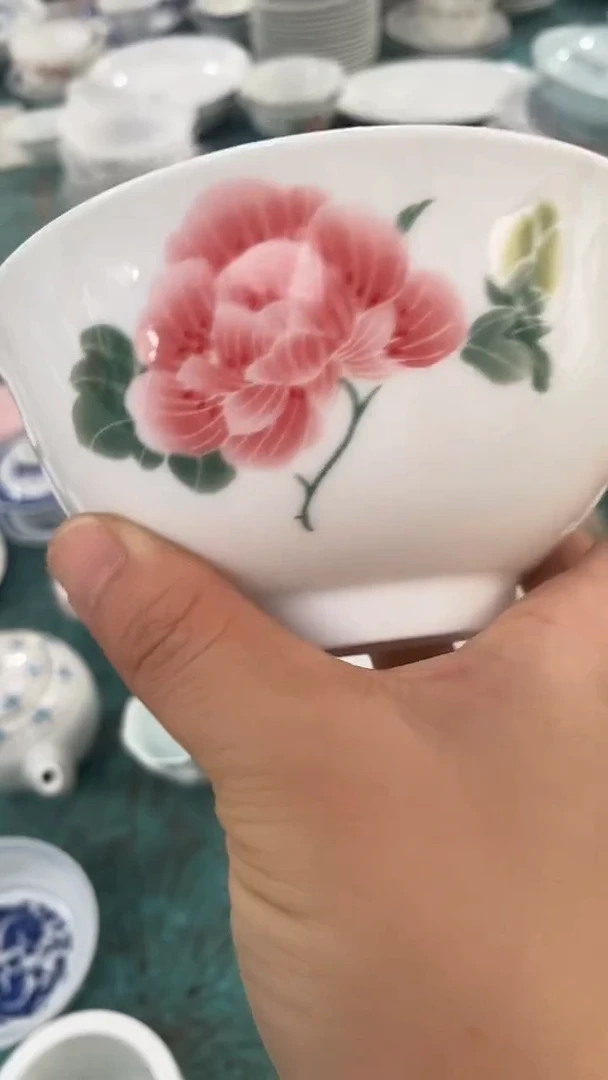 摆件芙蓉花内外花5寸米饭碗  拍一发二
