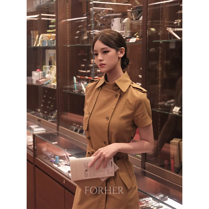 【爱的致意FORHER】 咏叹调 经典双排扣连衣裙