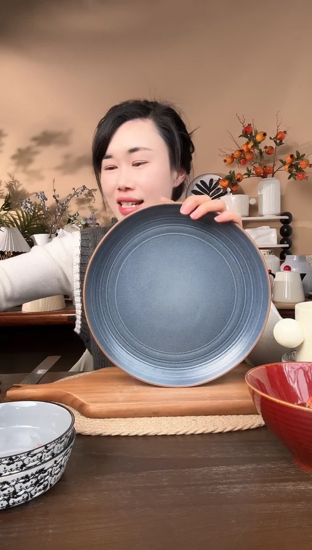 【闪购商品】瓷片10.5英寸窑变螺纹大盘微瑕