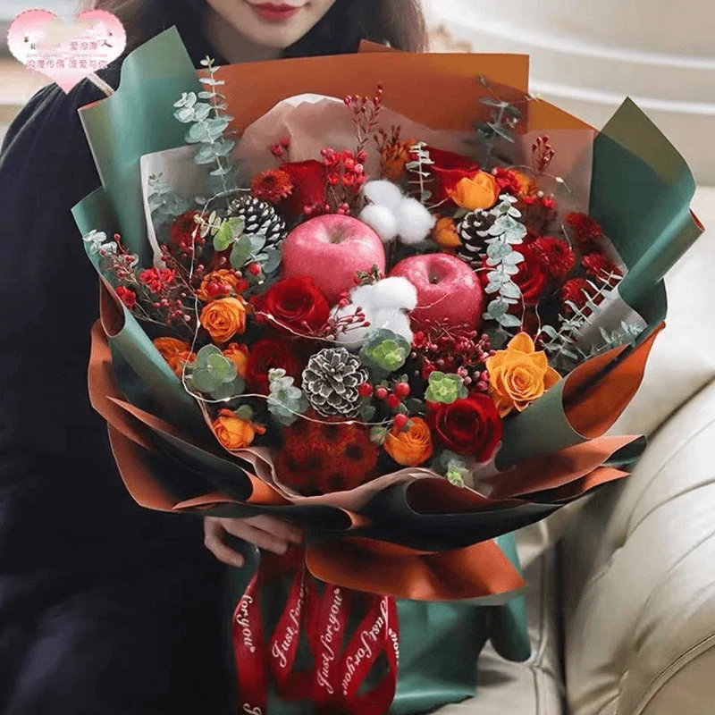 圣诞节苹果玫瑰混搭鲜花束全国同城配送花店礼物女同城配送