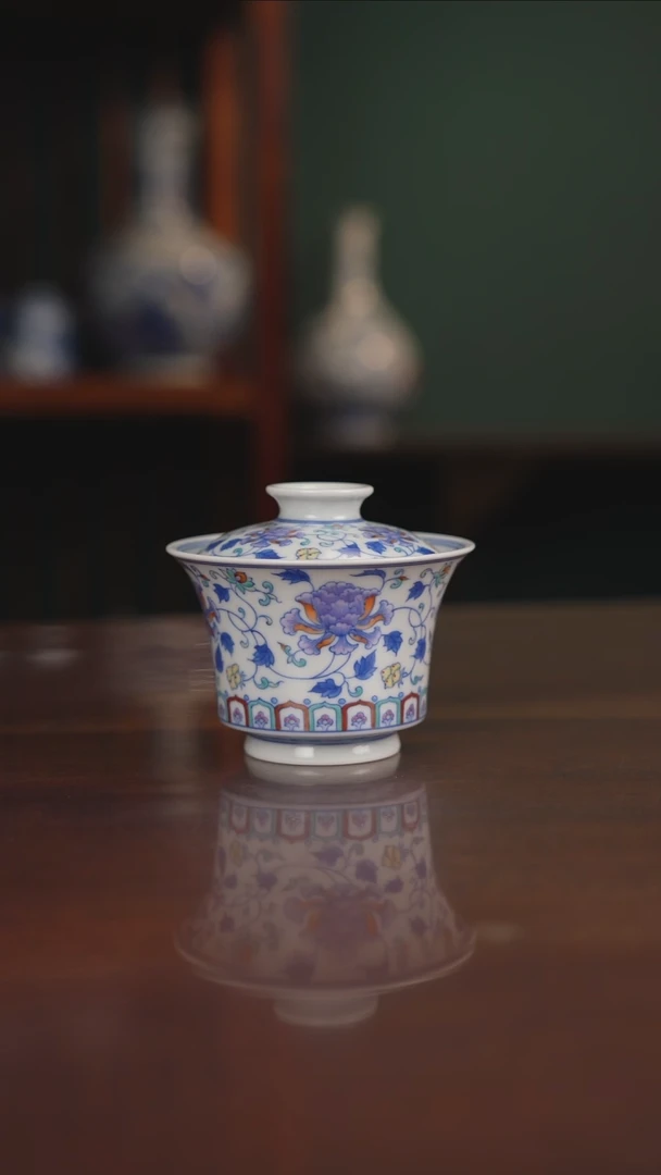 空山明月 青花斗彩