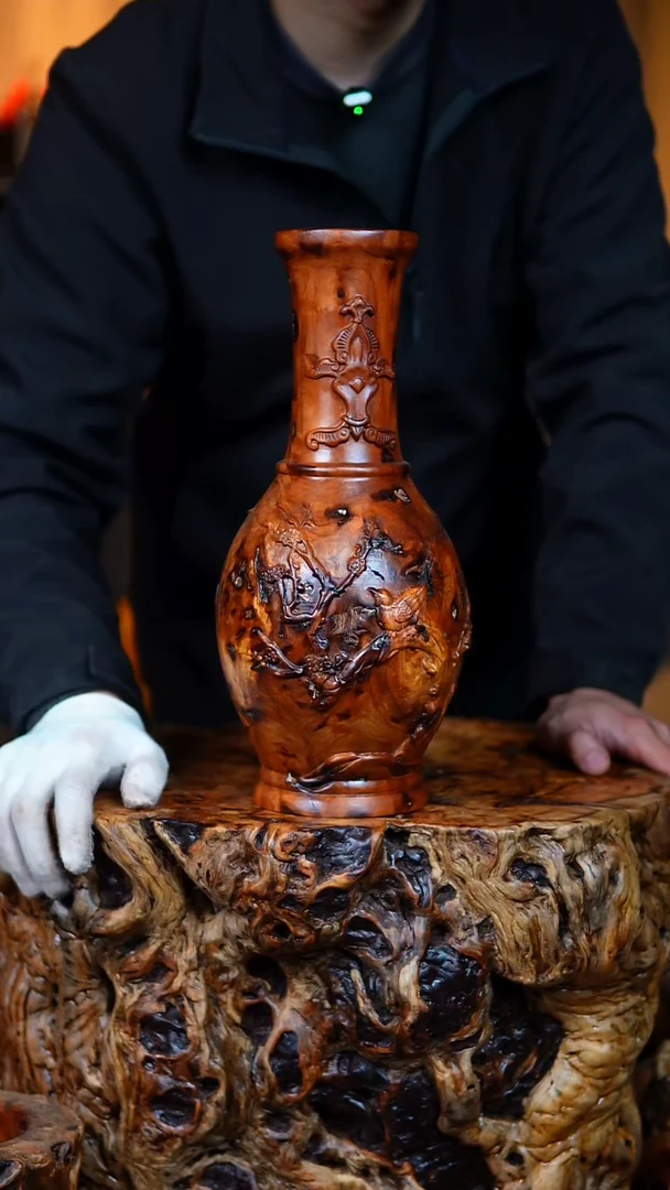 枣木百年雷击枣木富贵瓶（高35）