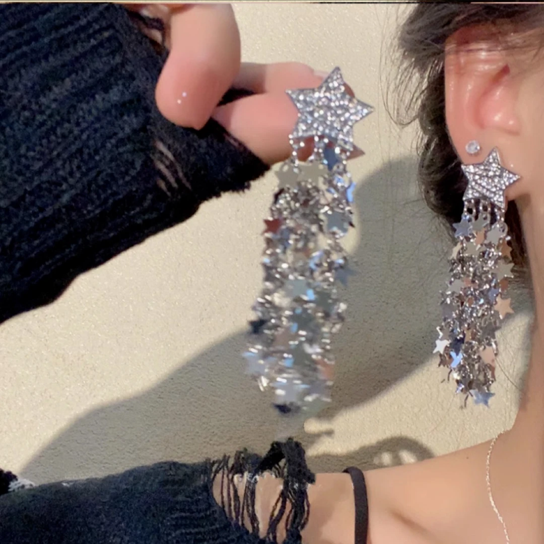 铜合金耳饰 （璀璨星辰）爆闪星星流苏耳饰闪耀吸睛解锁时尚新风潮