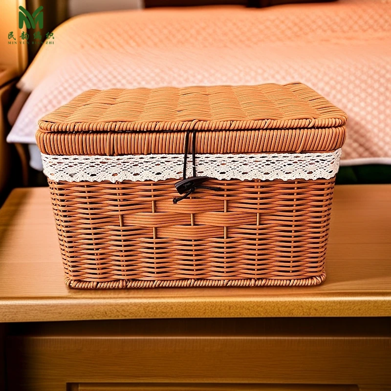 仿藤编收纳筐带盖藤编整理箱抽屉衣服袜子玩具收纳卧室收纳箱家用