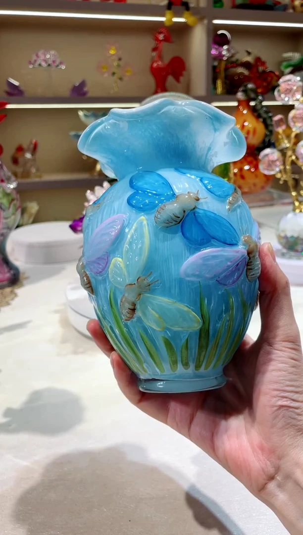 手工艺品琉璃蝴蝶花瓶  微瑕