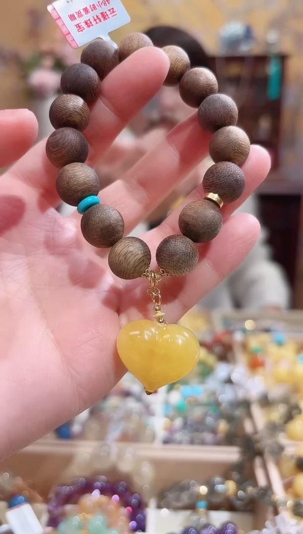 手串蜜蜡18K金镶嵌设计款珠串
