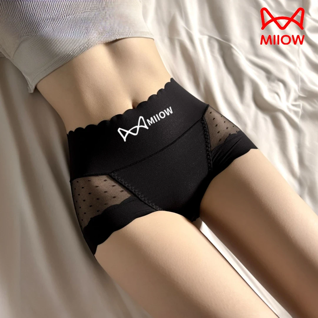 猫人女士内裤女款抗菌加长档高腰无痕收腹提臀裤蕾丝女生三角短裤