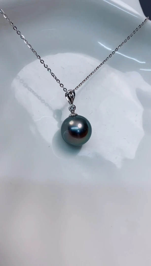【闪购商品】海水珍珠吊坠(赠链)18K金镶嵌11-12大溪地黑珍珠吊坠