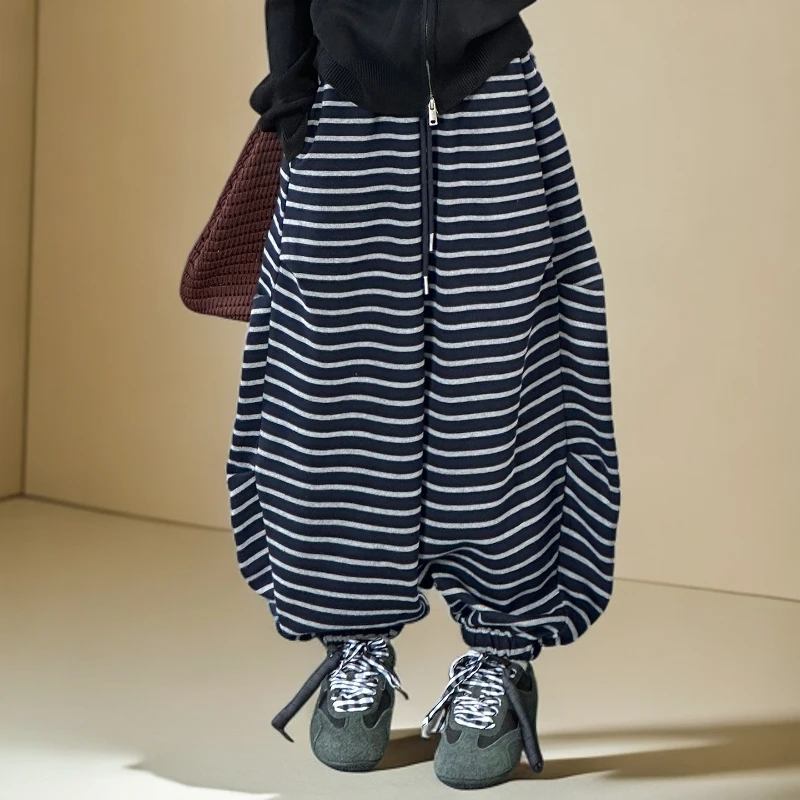 儿童秋装2025新款大女童装条纹裤子春秋款运动针织卫裤秋季束脚裤