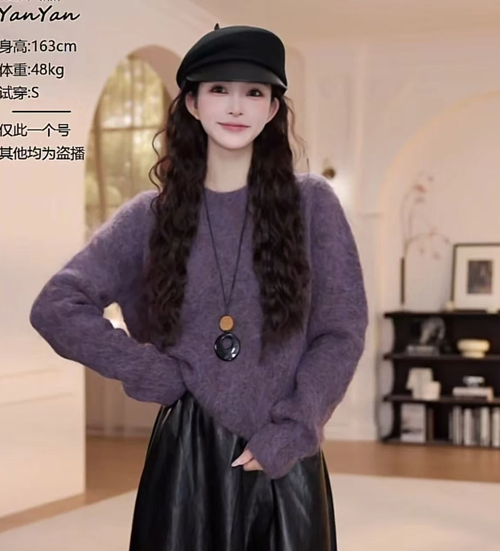 【YY·studio】秋季新款圆领纯色毛衣拉毛上衣长袖YY-8959