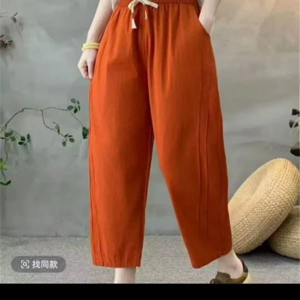 2025夏季新款棉麻直筒哈伦裤时尚百搭凉快透气显瘦休闲裤麻料女裤
