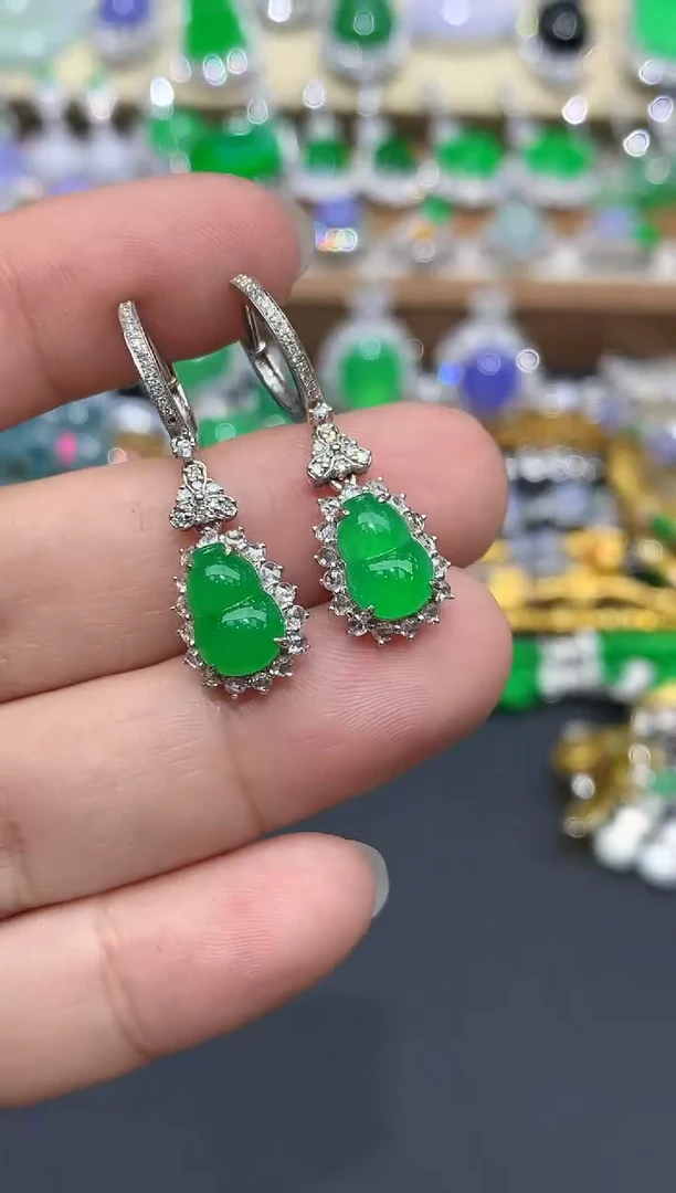 翡翠18K金镶嵌耳饰592-春日珠宝