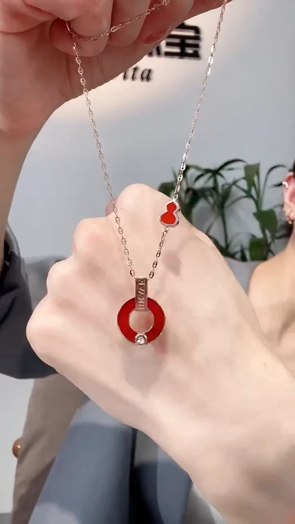 【闪购商品】玛瑙/玉髓套链18K金镶嵌18K金钻石铜钱套链