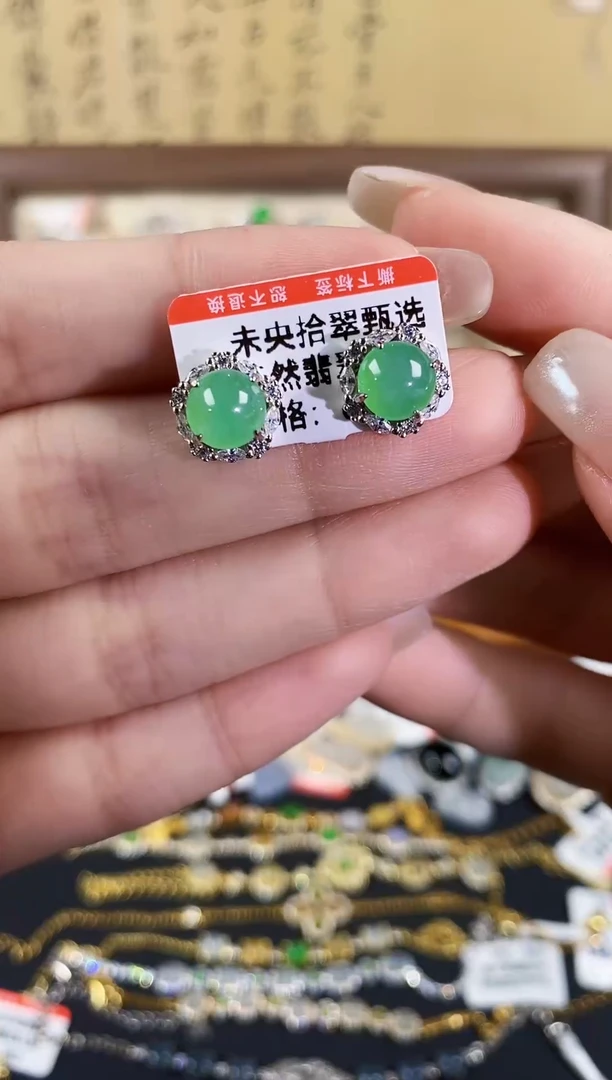 银S925镶嵌戒指翡翠 天然A货翡翠109