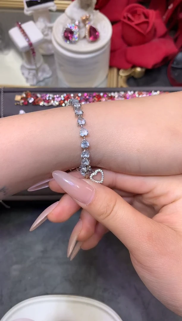 银S925镶嵌手链定制海蓝宝石925银镶嵌 海蓝宝石