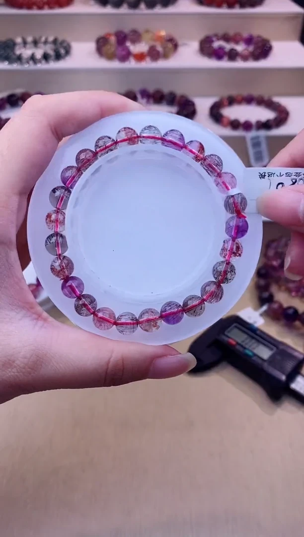 未镶嵌手链水晶黑加仑超七单圈7m+