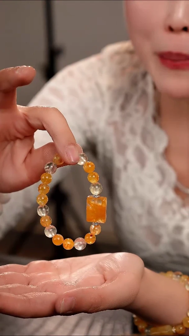 水晶摆件未镶嵌天然巴西老料黄胶花多宝手链09