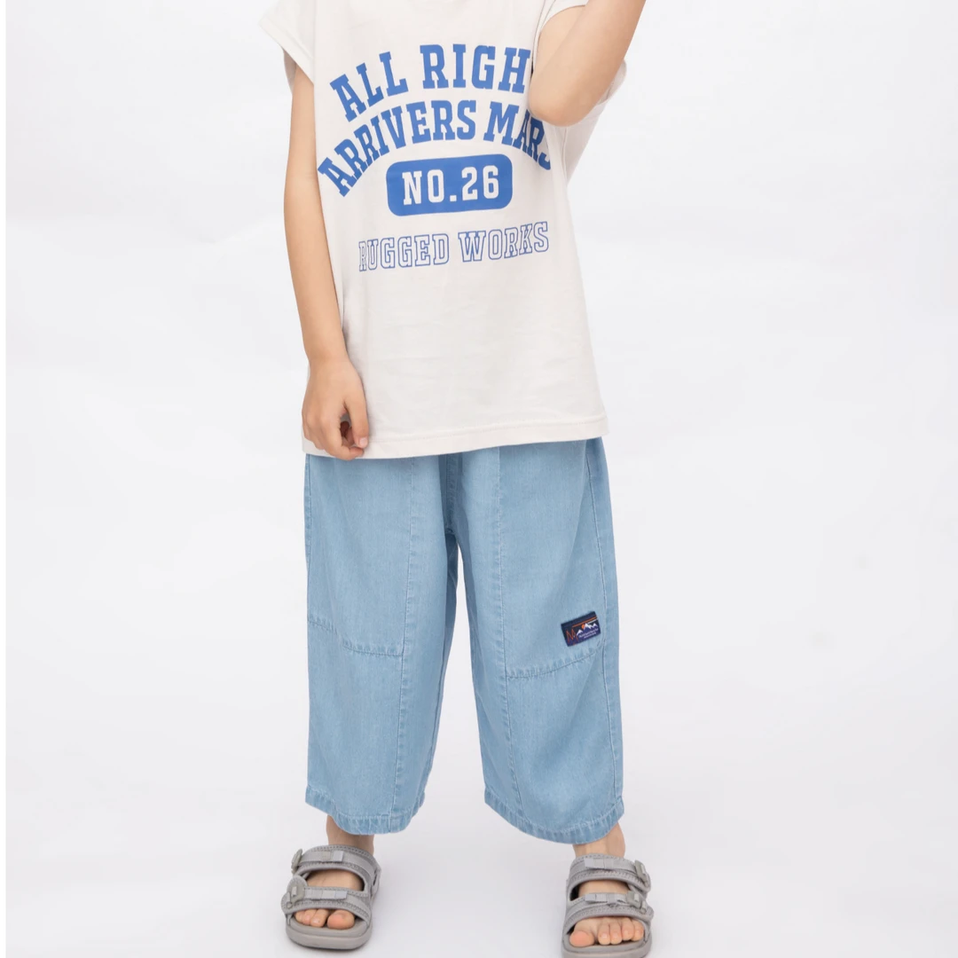 mipo儿童轻薄天丝牛仔长裤男女童凉感柔软九分裤夏新品