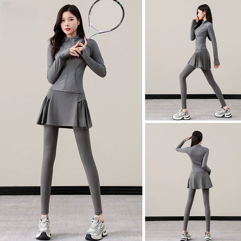 运动休闲套装长袖春秋运动健身套装女户外徒步瑜伽服跑步裙裤高腰