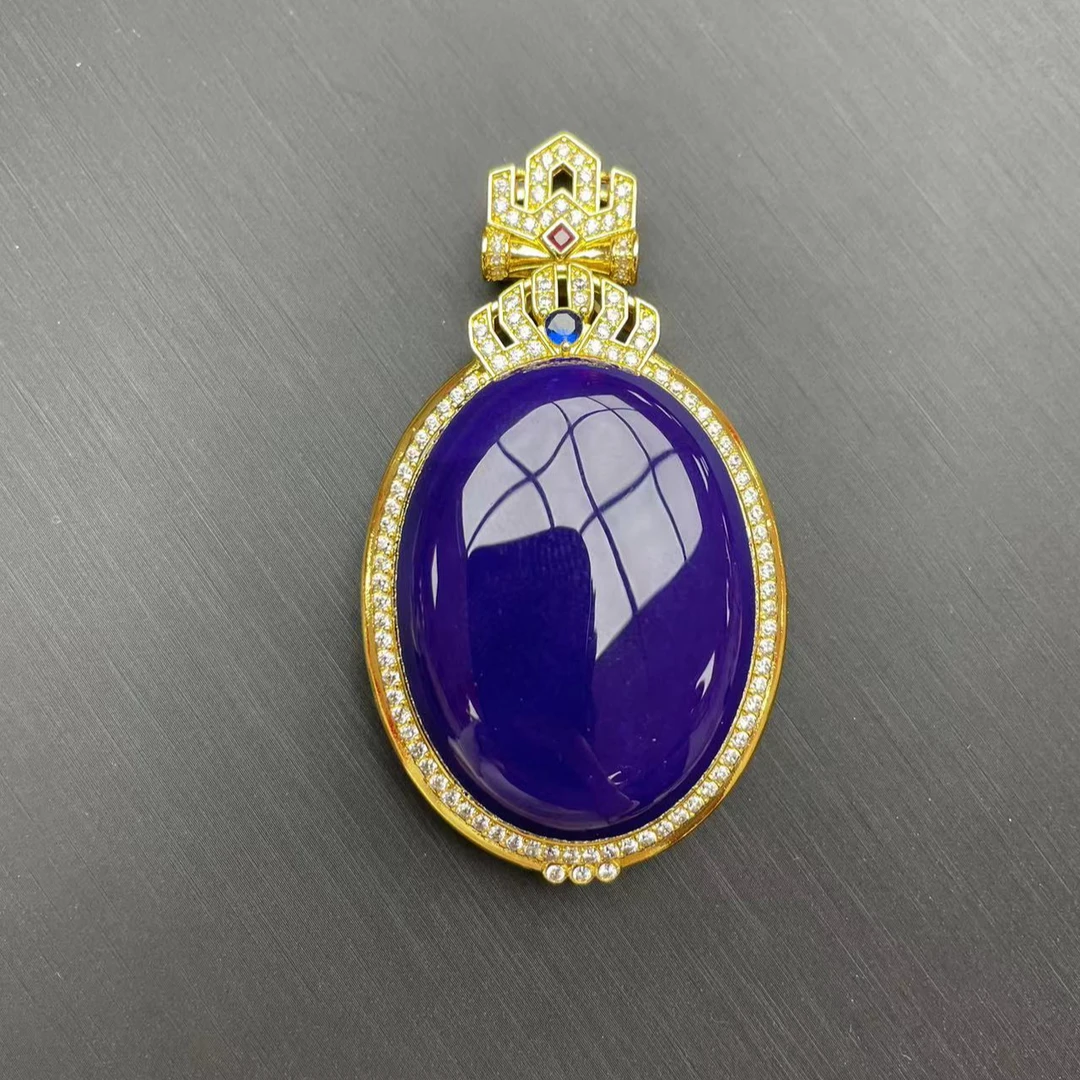 精选紫气东来富贵镶嵌超大蛋面舒俱来紫俱来玛瑙吊坠气质