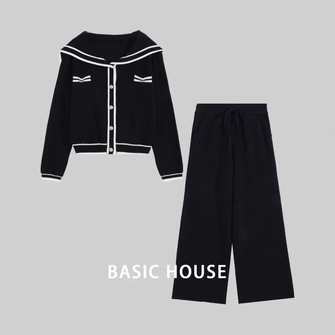 Basic House/百家好秋季小香风针织休闲时尚气质长袖套装JH
