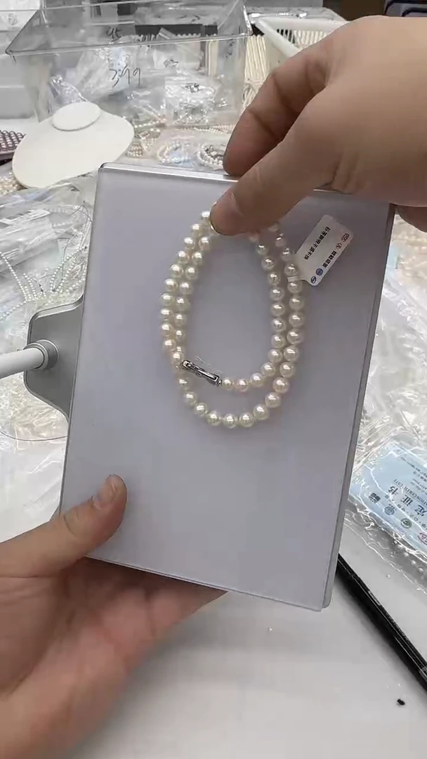 项链银S925镶嵌淡水珍珠7-8mm 蝴蝶结