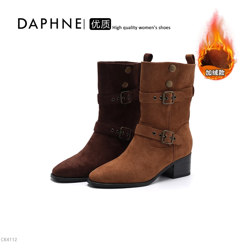 达芙妮粗跟增高短靴女靴2025年秋新款复古百搭英伦风尖头时装靴子