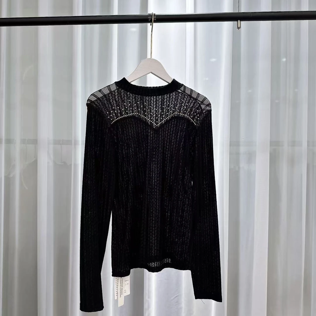 衬衫蕾丝气质长袖针织时尚百搭打底黑色365