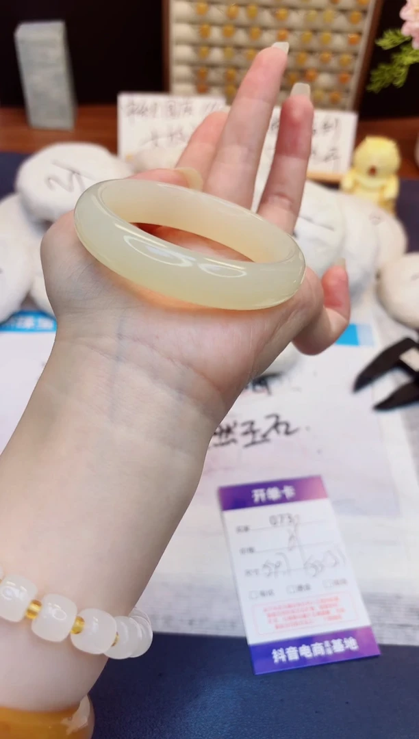 未镶嵌手镯石英质玉73-玉兰白-圈口54