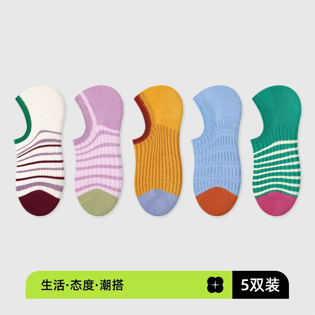 2026粉彩风夏新款拼色短袜无骨精梳棉船袜ins隐形袜子女A01商品图