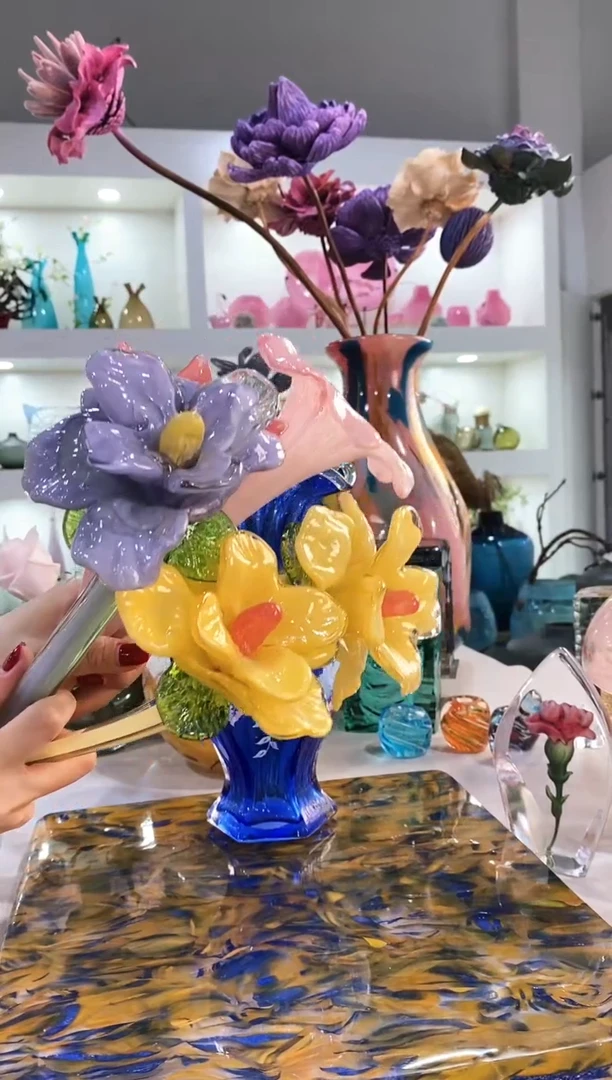 加***啡慕忆家手作琉璃花瓶5朵花