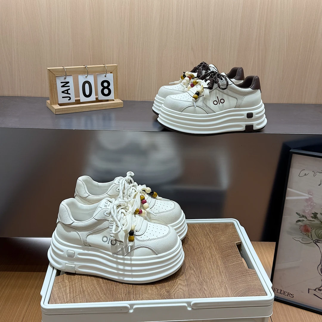 潮流串珠流苏系带厚底松糕小白鞋休闲运动鞋板鞋小个子面包鞋女鞋