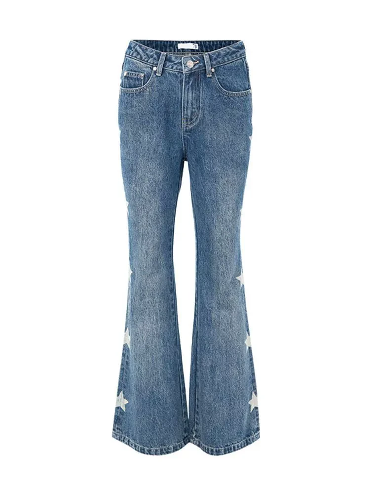 五角星牛仔弹力微喇裤