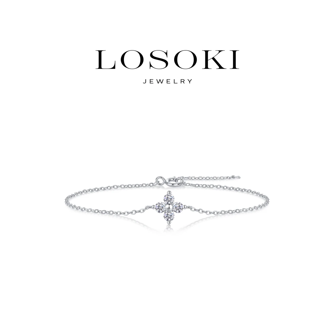 925银莫桑石手链 瑞士LOSOKI闪耀四叶草手链轻奢小众设计感气质