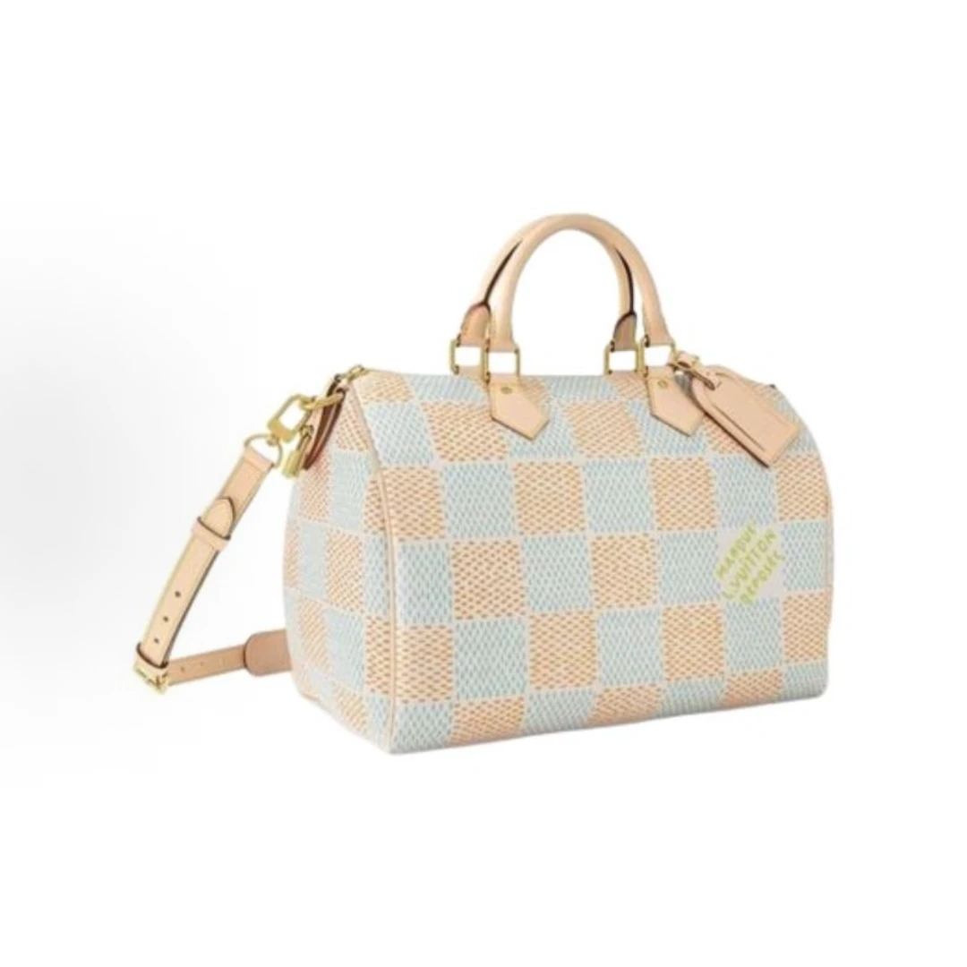 99新 LouisVuitton/路易威登 Speedy40棋盘格 橘黄拼蓝色 斜挎包