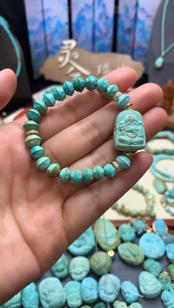 【闪购商品】绿松石手链18K金镶嵌高瓷绿松石百香子
