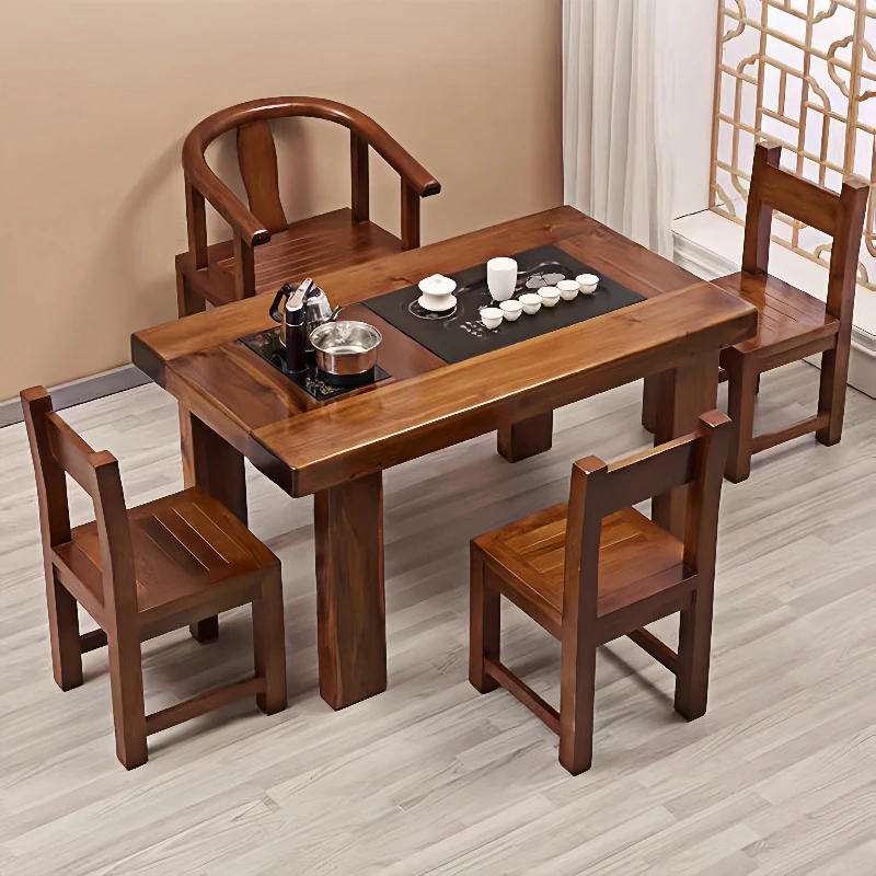 老阳台组合简约小型实木功夫茶几老正宗老船木阳台茶桌茶椅组合