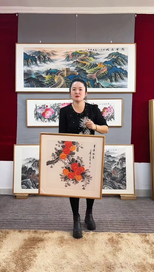 国画手绘柿子62*62尺寸