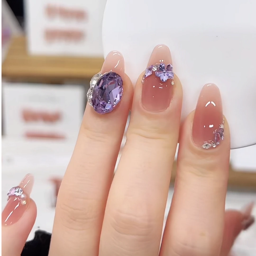 紫藤兰 蝶诗舞【施家华子】纯手工定制美甲贴片 定制穿戴甲10片