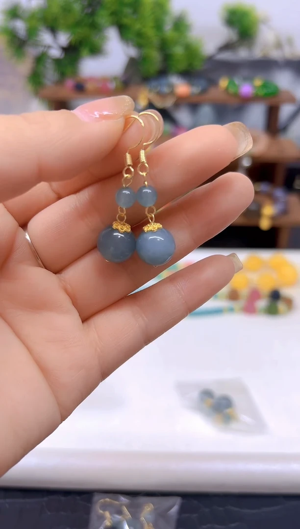 翡翠14K金镶嵌耳饰DIY款E779